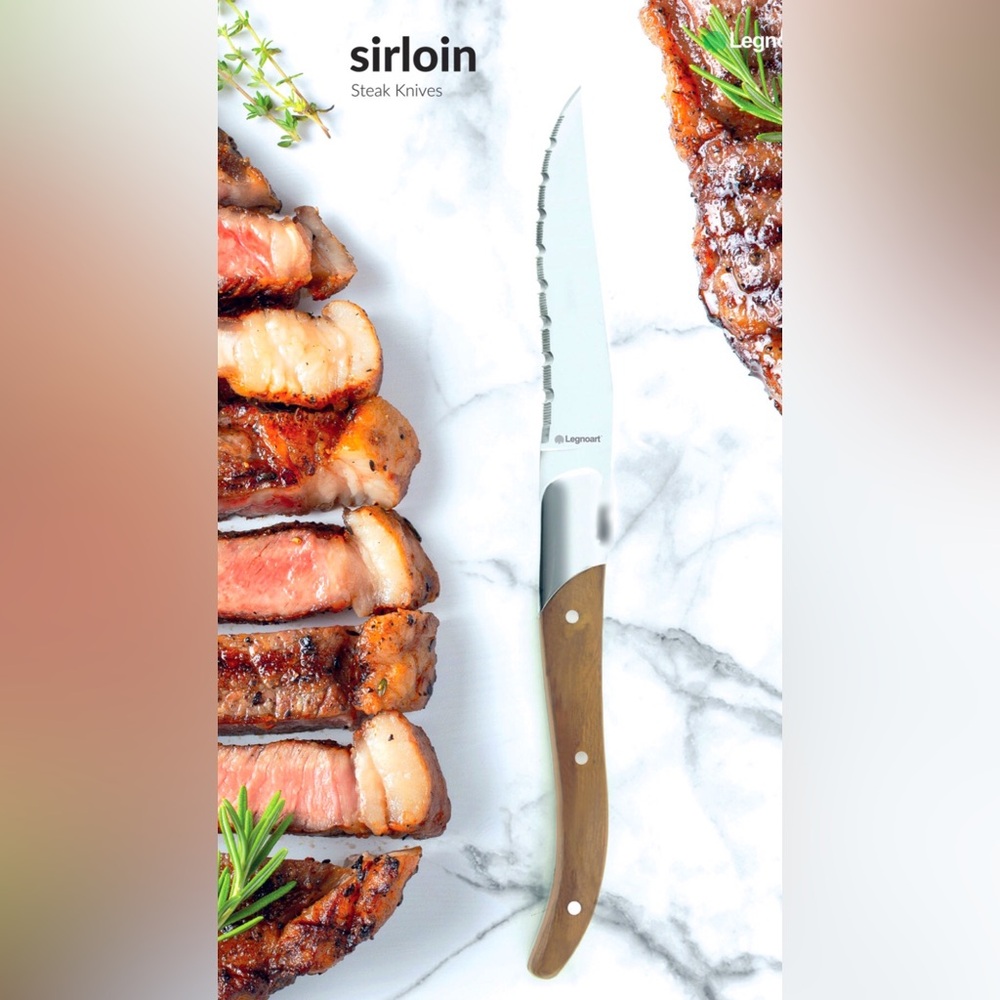 Legnoart Sirloin Series Steak Knives with Wood Handles - Silver Blades set of 4